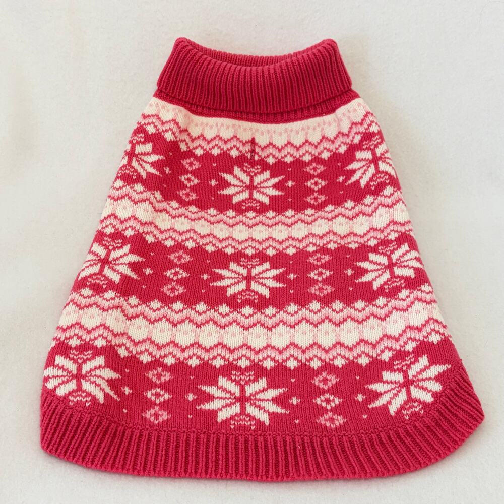 Dog Sweater Size Medium Pink White Knit Snowflake Fair Isle Winter Christmas